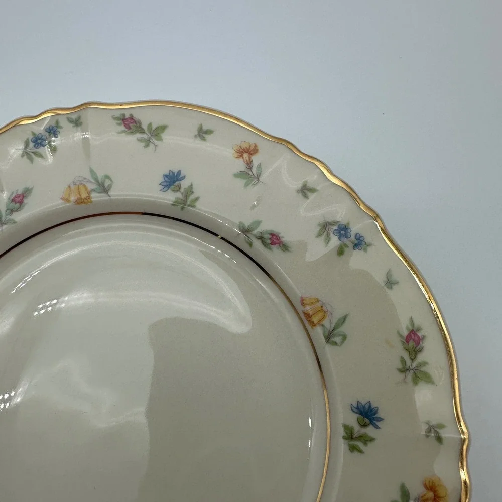 3 Syracuse China Suzanne Federal Shape Bread Plates Floral Gold 6.25